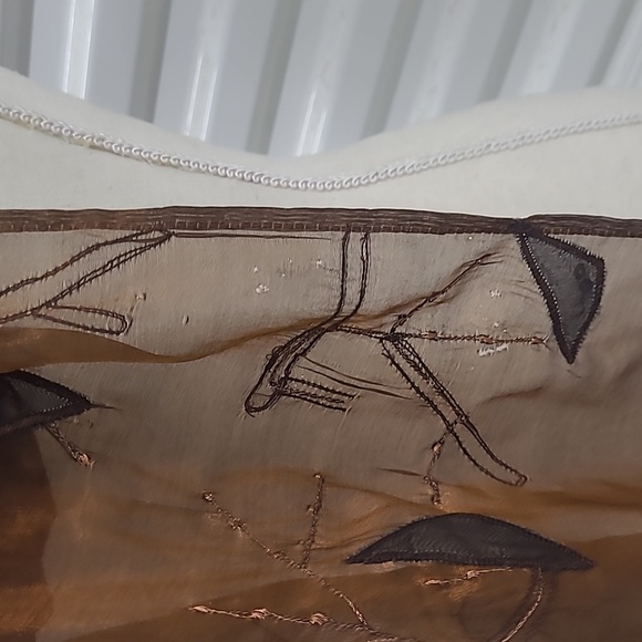 Scarf Adorned W Silk Appliques Embroidery Sequins Copper Chiffon - Picture 9 of 11